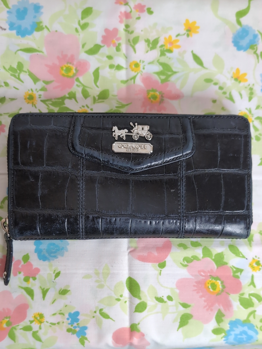 Coach Black Alligator Checkbook Wallet